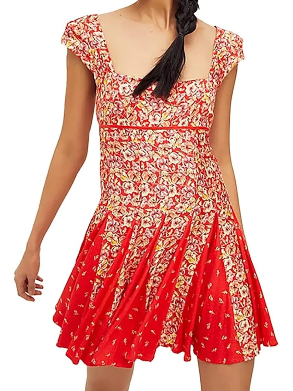 Free People Ponderosa Red Floral Backless Tie-Back Mini Dress - Picture 2 of 5